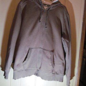 Solid Brown Zip Up Drawstring Thermal Lined Hoodie